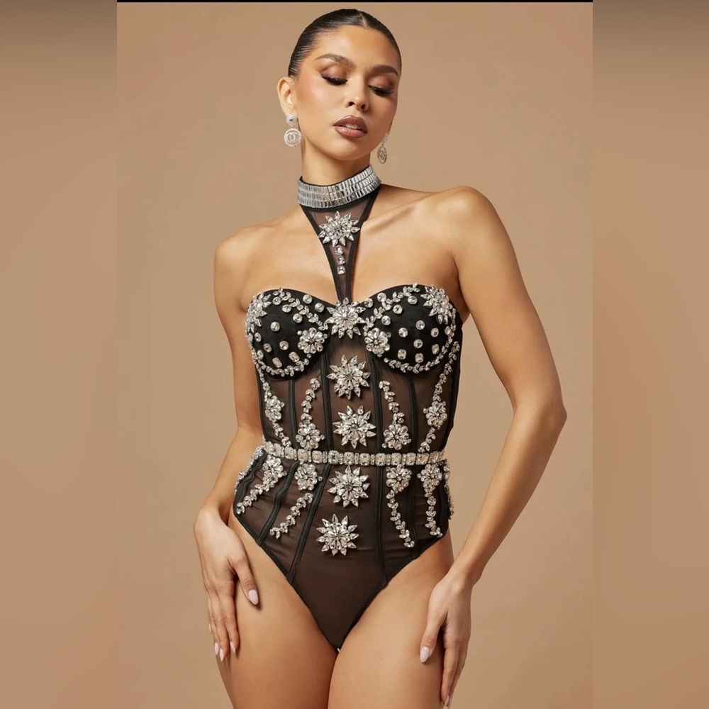 STUNNING! CORSET MESH VALERIE EMBELLISHED BODYSUIT - ABSOLUTELY BREATHTAKING NWT